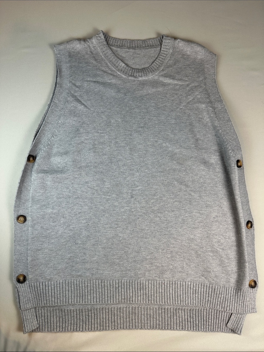 Sleeveless Side-Button V-Neck Sweater Vest Crew Neck Grey - Picture 3 of 7